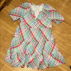 Crown & Ivy Multicolor Plaid Midi Dress large seersucker